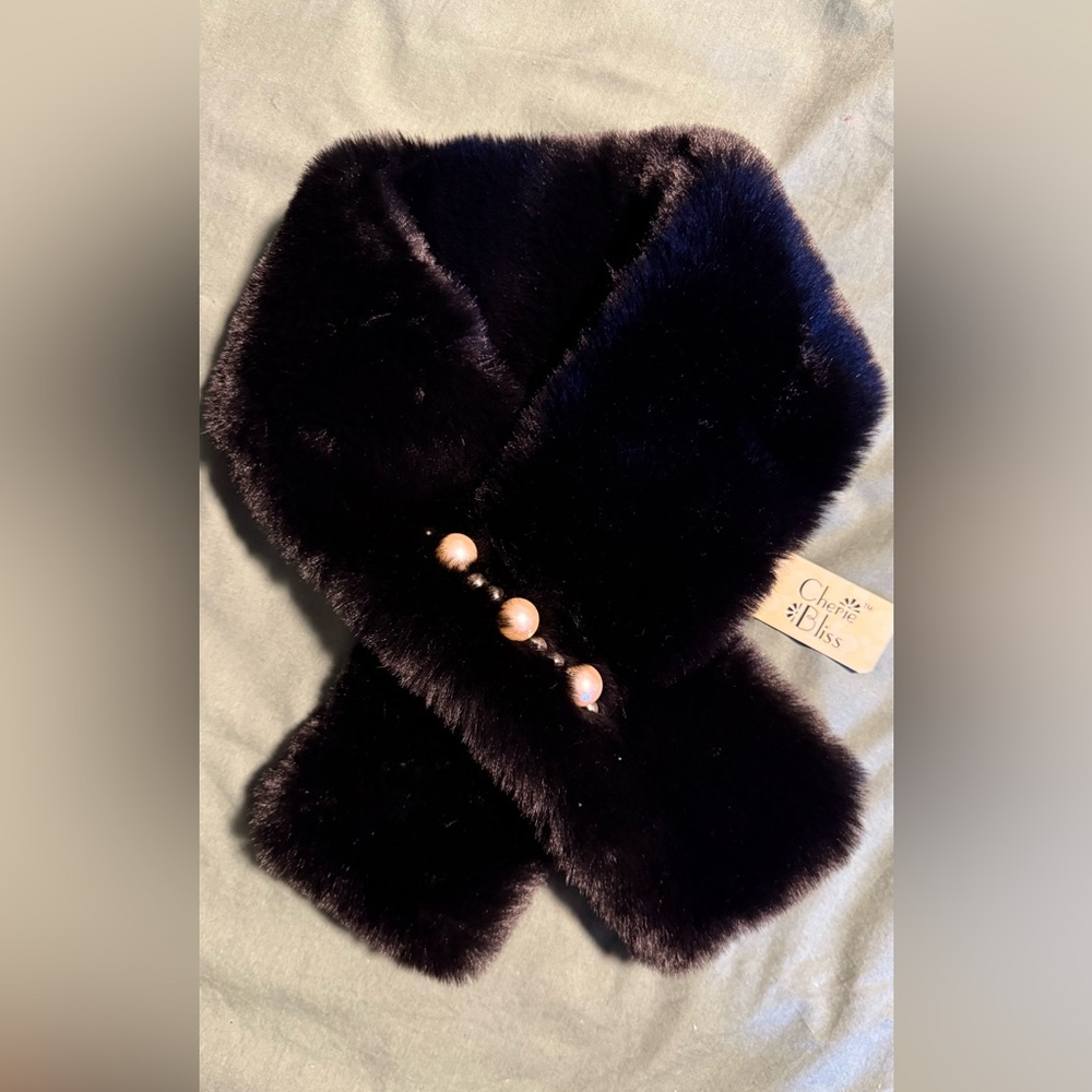 Bliss Black Faux Fur Scarf with Bead Accents